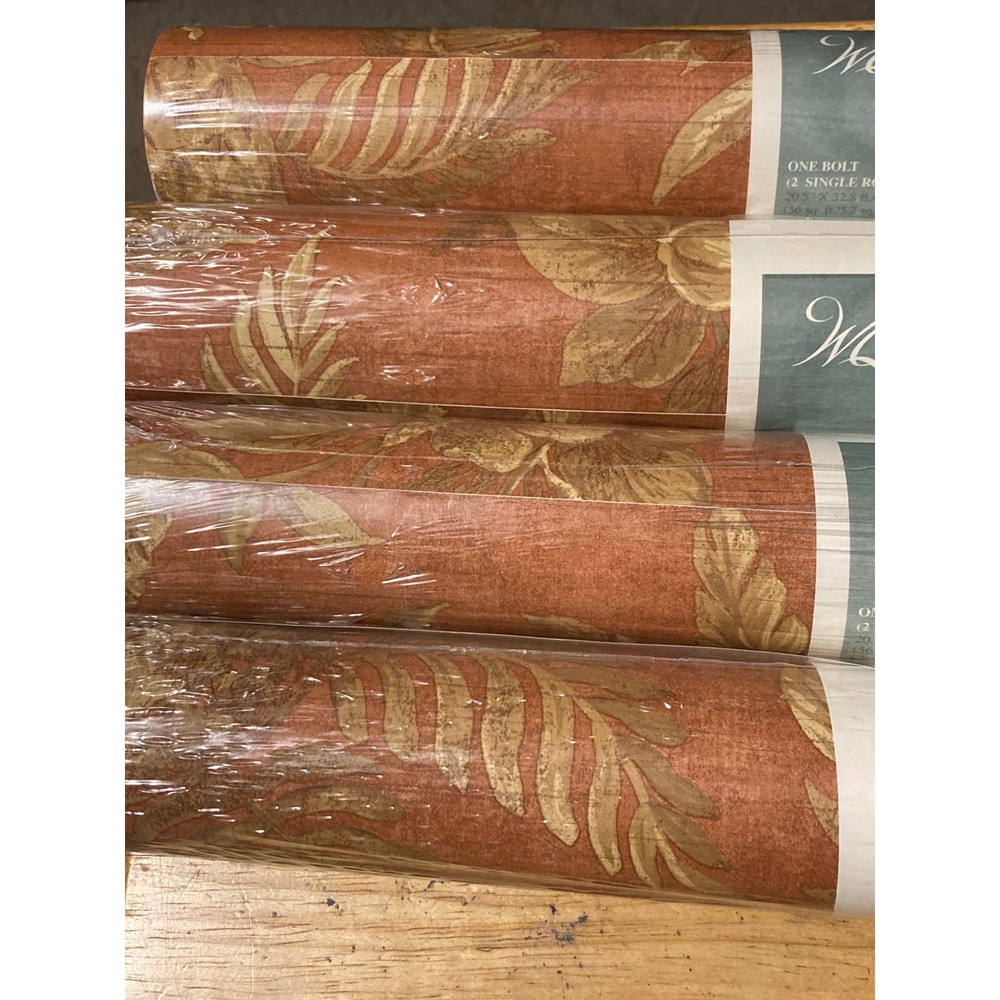 4 Rolls WallQuest Vinyl Coated Wallpaper Terracotta Floral BT30205 Run 1 NEW